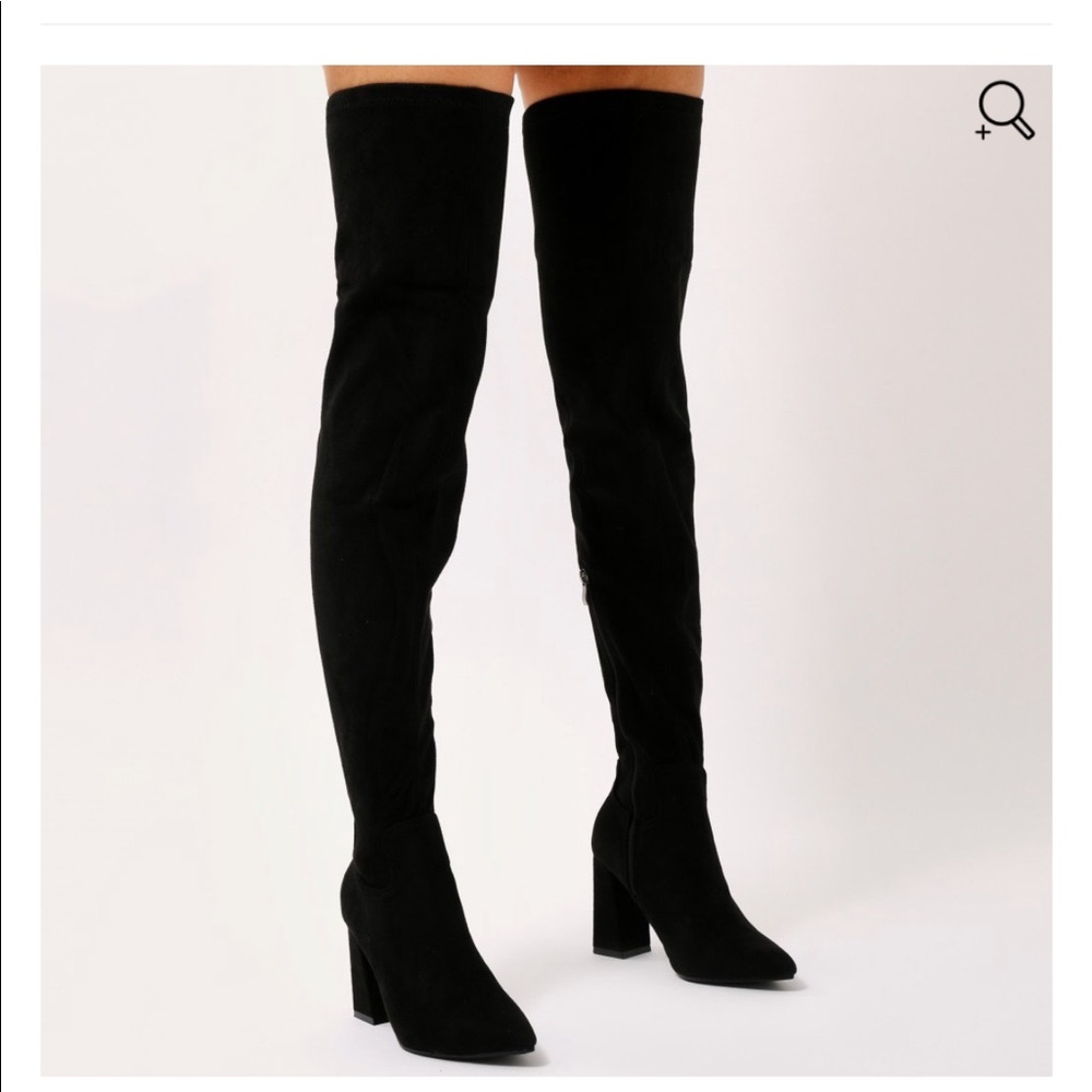 Public desire black over the knee booties